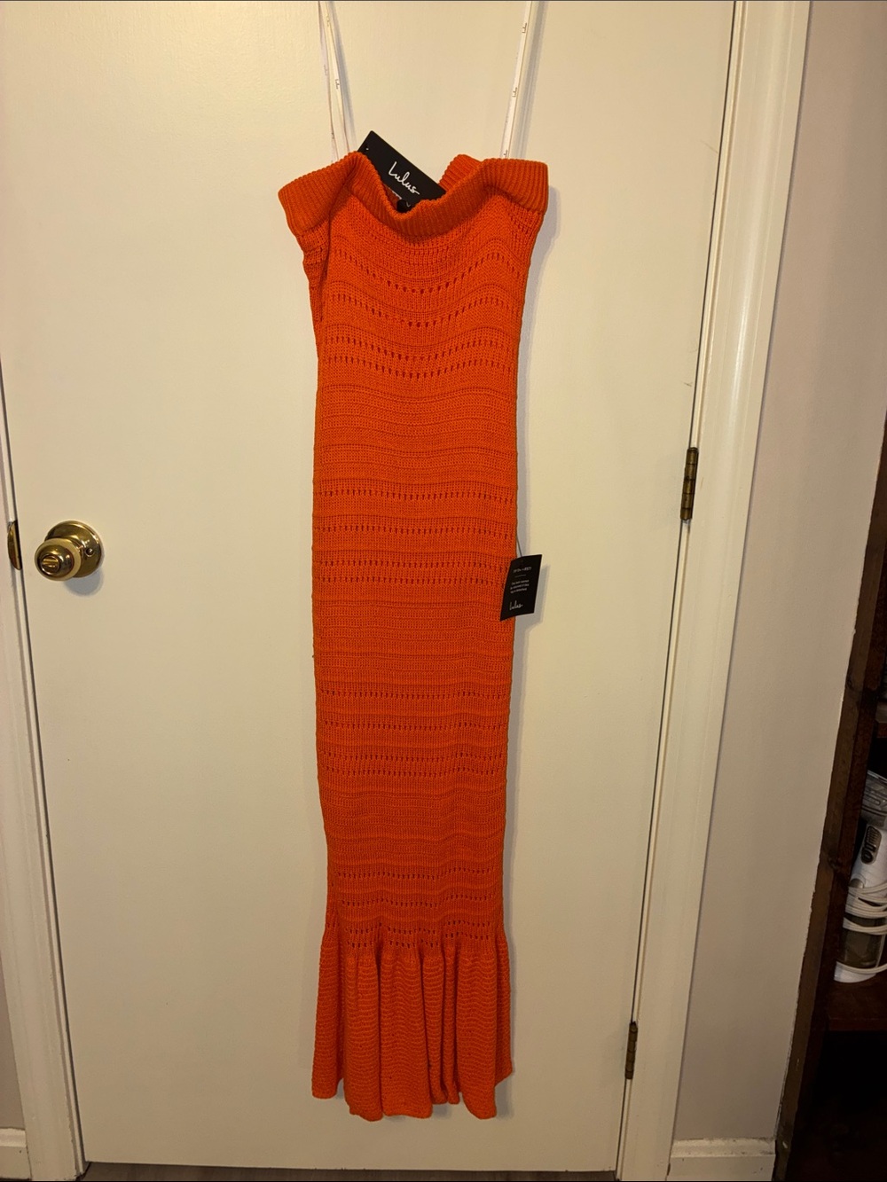 Lulu's Vibrant Orange Knit Ruffled-Hem Maxi Dress